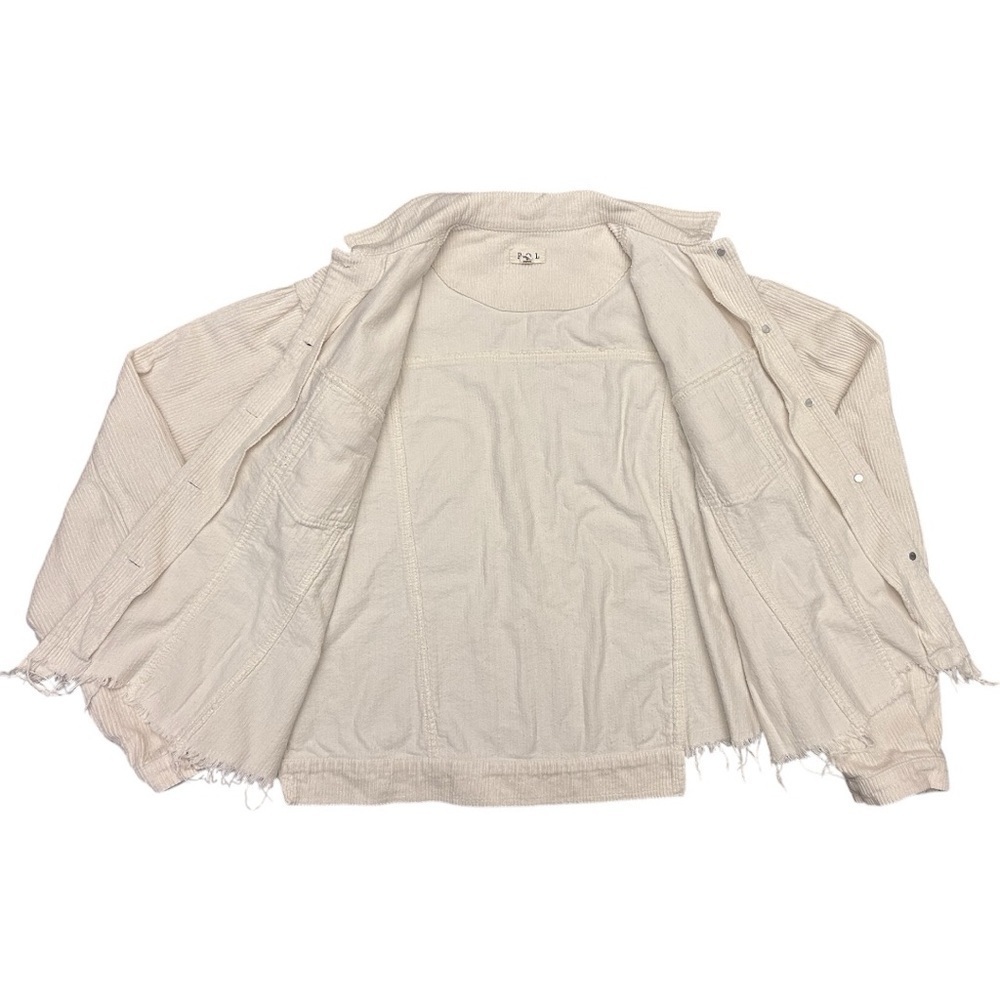 POL Women's Beige Corduroy Utility Jacket Oversized Raw Frayed Hem Jacket Size L - Picture 8 of 13